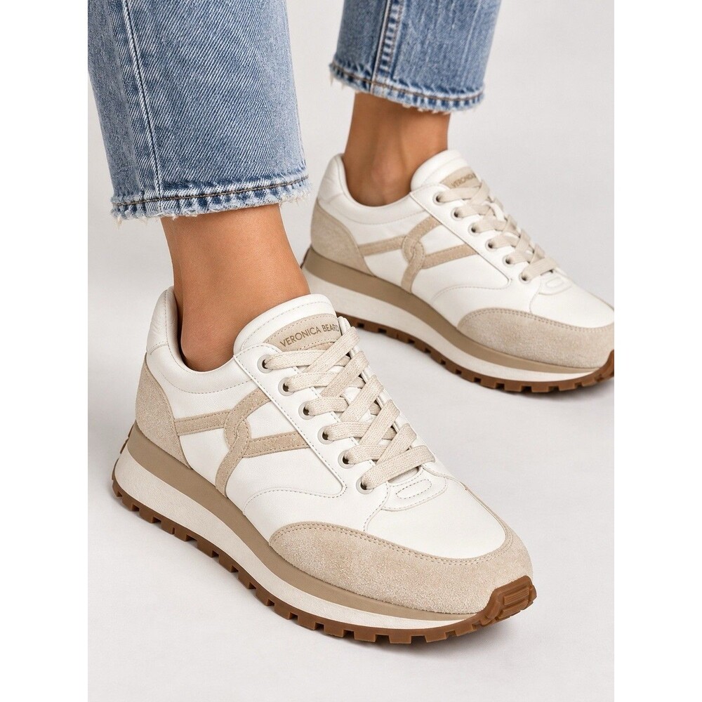 Veronica Beard Valentina Sneakers White Ecru Leather Suede Gum Sole Women’s 10